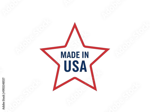 Foto A red star with the text MADE IN USA on a white background is viewed directly