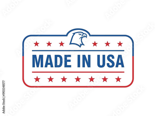 A patriotic Made in USA label featuring an eagle and stars against a plain background