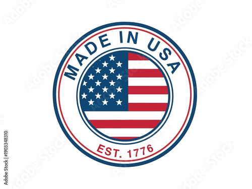 Circular emblem featuring American flag and 'Made in USA' label, symbolizing patriotism and national pride in the United States