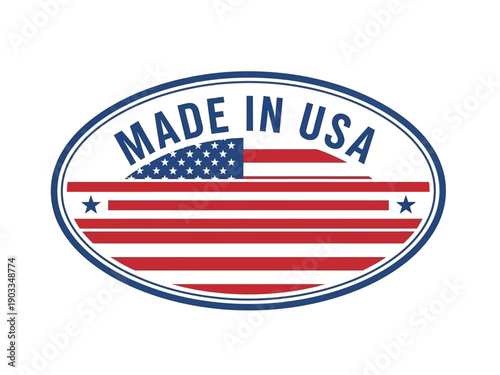 Oval emblem with American flag and 'Made in USA' text, symbolizing national pride