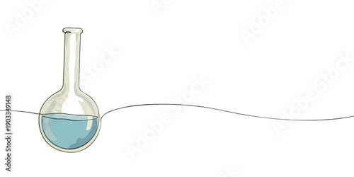 Minimal illustration of a laboratory flask partially filled with liquid, symbolizing chemistry experiments, scientific research, and laboratory analysis.