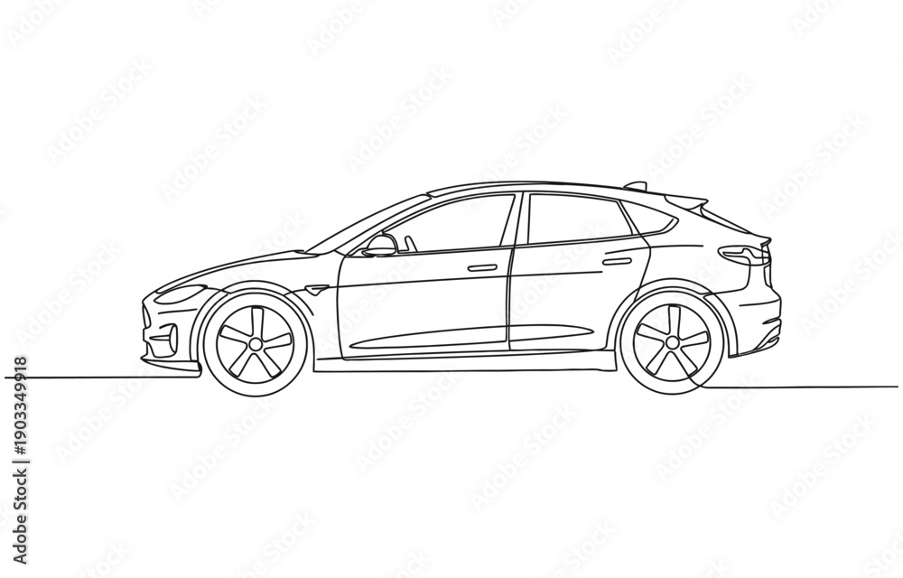 Fototapeta premium Continuous one line drawing of modern sport car.
