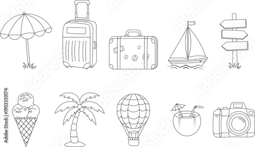 Hand Drawn Travel Icons Pack Black and White