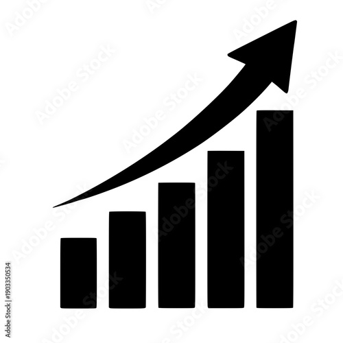 Upward arrow silhouette made from stacked bars, financial growth symbolism, modern vector, isolated on white background