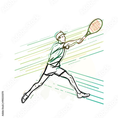 Tennis player hitting ball with dynamic motion lines