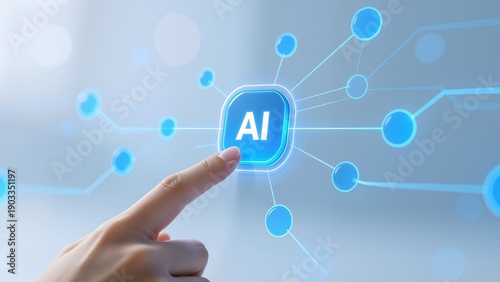 Hand touching AI icon on digital screen