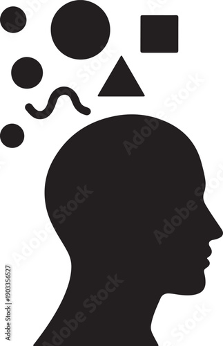 Abstract thinker vector silhouette with shapes