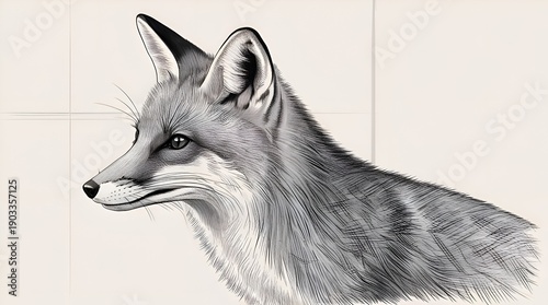 Delicate Black and White Line Drawing of a Fox