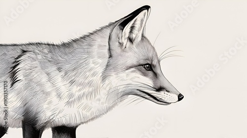 Delicate Black and White Line Drawing of a Fox