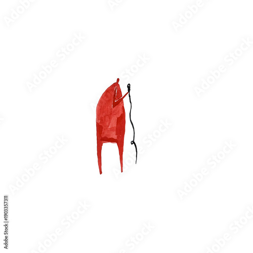 Hand paint watercolor stick figure illustration. Red people. Music. Man and microphone. Heart. Speech. (Can be used as texture for cards, invitations, DIY projects, web sites or for any other design.)