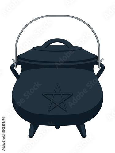 Vector illustration of a traditional cauldron with a pentagram design, isolated on a white background. Perfect for Halloween or mystical themes.