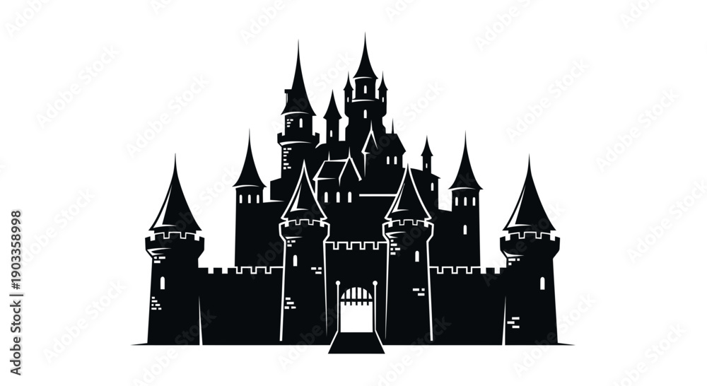 Obraz premium black castle silhouette with towers and gate