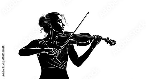 Woman Playing Violin Silhouette Illustration.