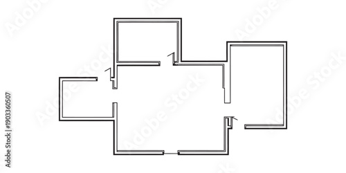 Simple black and white architectural floor plan illustration showing a basic layout of rooms Vector, illustration