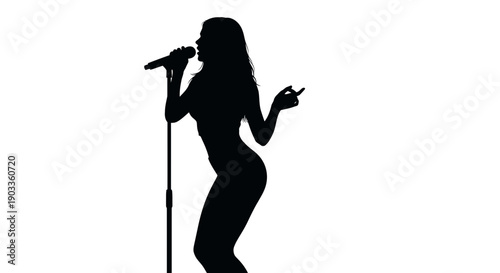 Silhouette of a female singer performing on stage with a microphone.