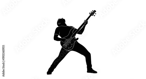 Silhouette of a man playing electric guitar dynamically.