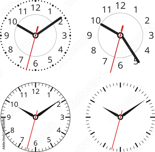 Clock face blank isolated on white background. Vector clock hands. Set for watch design