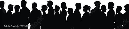 Side view silhouettes of diverse people standing together isolated on white background, community unity, inclusion and social diversity concept