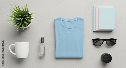 Flat lay of everyday office items.