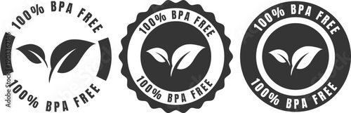 Set of black and white eco badges showing percent BPA free design with leaf icons