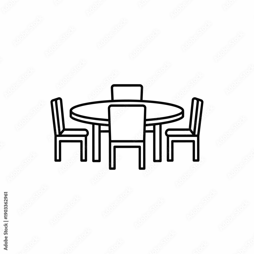 Fototapeta premium Simple Line Art of a Round Dining Table and Chairs