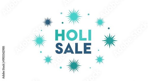 Holi sale banner with colorful starburst design and festive text on white background