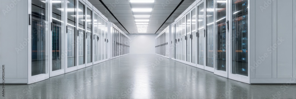 Obraz premium Modern data center interior with advanced server racks and bright lighting