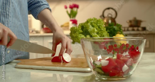 Healthy Home Cooking with Fresh radish Vegetables in Bright Kitchen 
