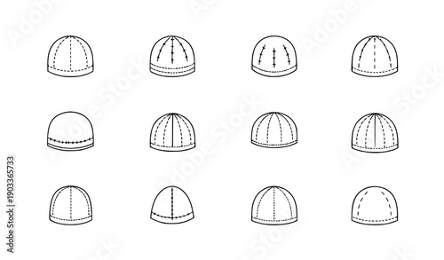 Islamic prayer cap outline icon vector set for Muslim religious symbol