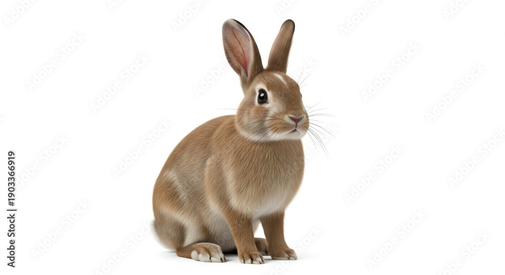 Obraz premium Brown rabbit sitting on white background looking forward.
