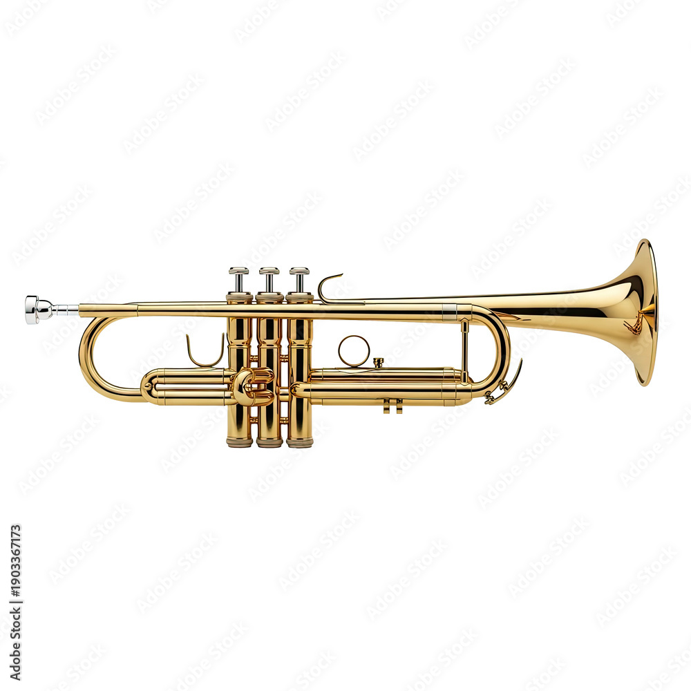 Obraz premium Golden Brass Trumpet Musical Instrument Isolated on White Background.