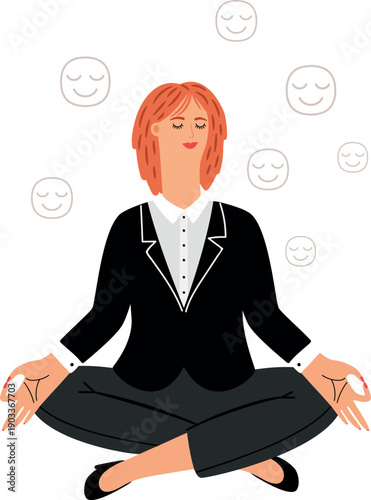 Meditation icon. Businesswoman calming in zen lotus pose