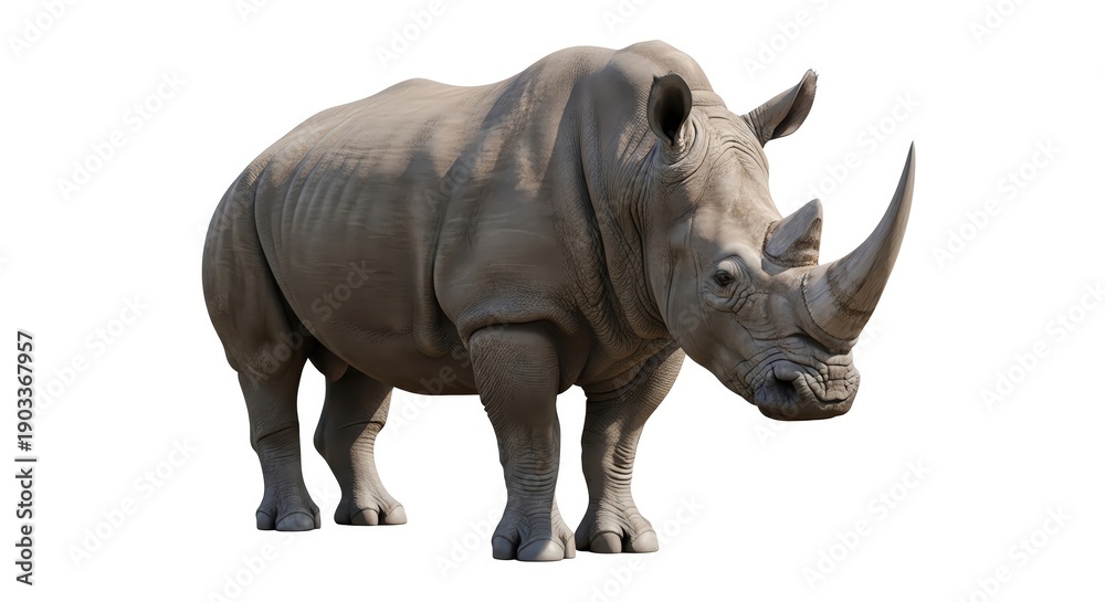 Fototapeta premium A large rhinoceros standing alone on a white background.