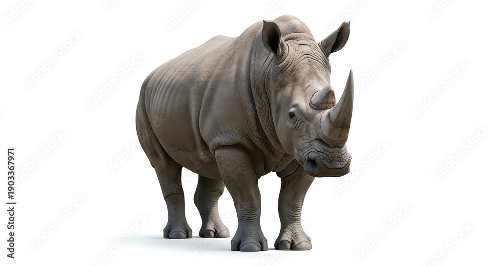 Fototapeta premium Isolated realistic rhinoceros standing on white background.