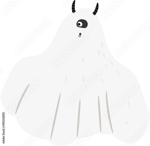 Flying ghost character. Cartoon evil spooky monster