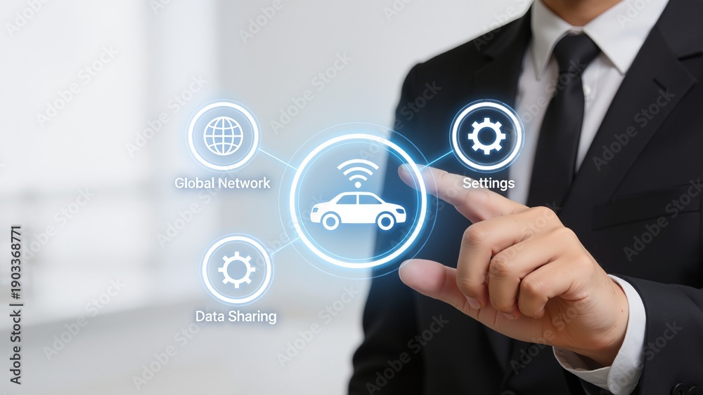 Fototapeta premium Businessman interacting with digital car interface