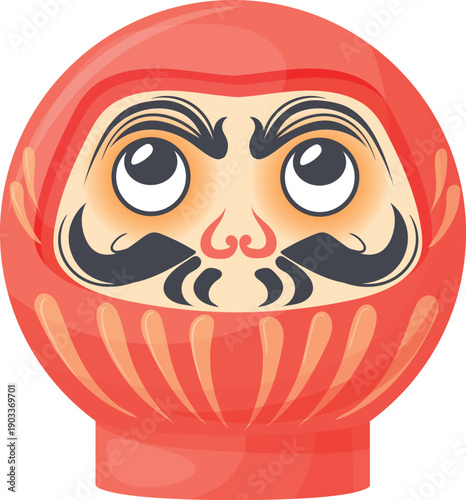 Red monk head with funny mustache. Japanese lucky figure