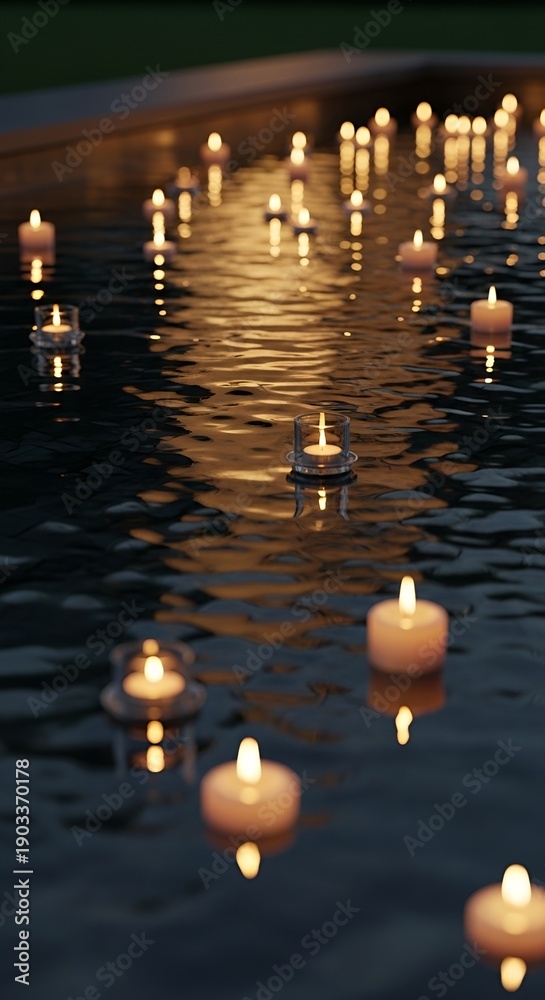 custom made wallpaper toronto digitalFloating Candles Illuminate Dark Water Surface at Night.