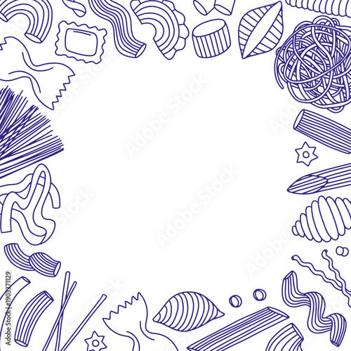 Pasta sketch frame. Menu with pasta sketch with space for text.