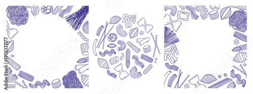 Set of pasta menu frames. Hand drawn pasta sketches menu and pasta set