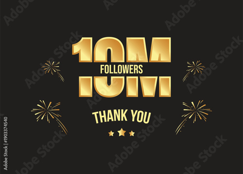 10k social media followers and subscribers template, greeting banner for fans, vector background for achievement celebration template, Ten thousands followers and subscribers with yellow background.