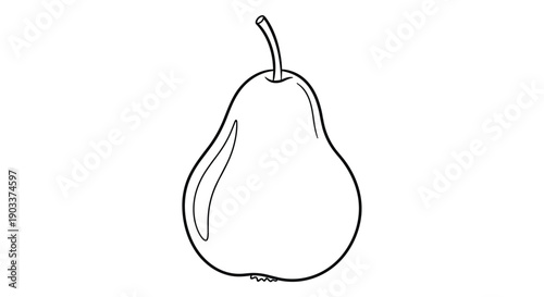 Simple black and white outline of a whole pear fruit, perfect for coloring books, educational materials, or minimalist design projects.