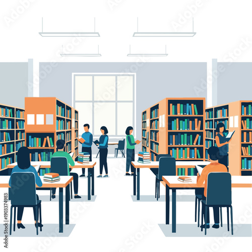 Students Studying in a Modern Library