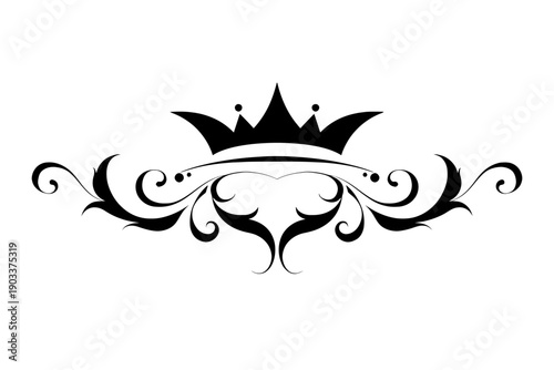Black crown and floral decorative design on white background