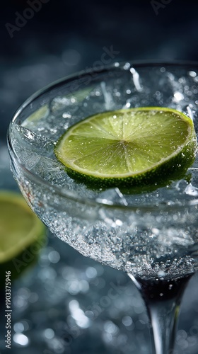 Classic gin and tonic cocktail with a fresh lime garnish.