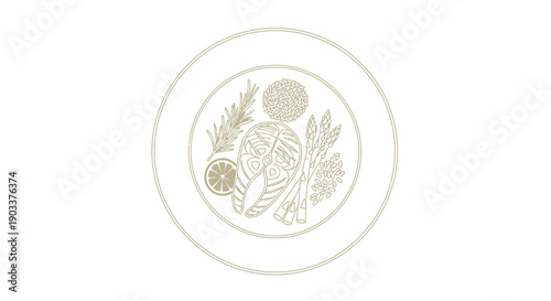 gold plate with herbs and vegetables