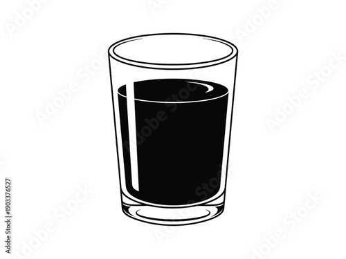 Clear black and white outline of a tall glass filled with dark liquid, like juice or cola.