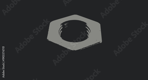 Gray metal hex nut on black background