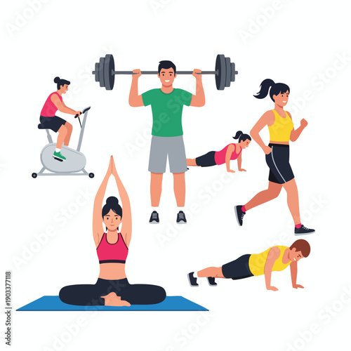 People Exercising in Various Yoga and Fitness Poses