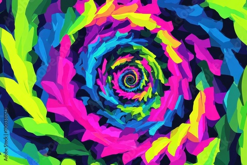 Colorful Neon Tie Dye Swirl Hypnotic Pattern Background.